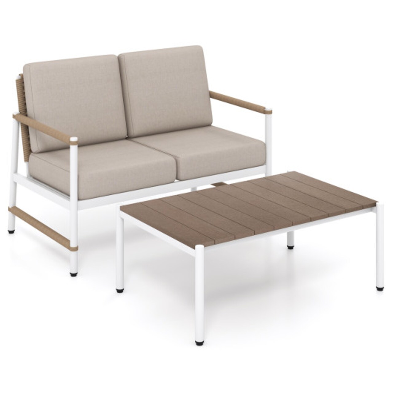 3-Pieces Outdoor Furniture Set Including Loveseat and Coffee Table with Thick Cushions